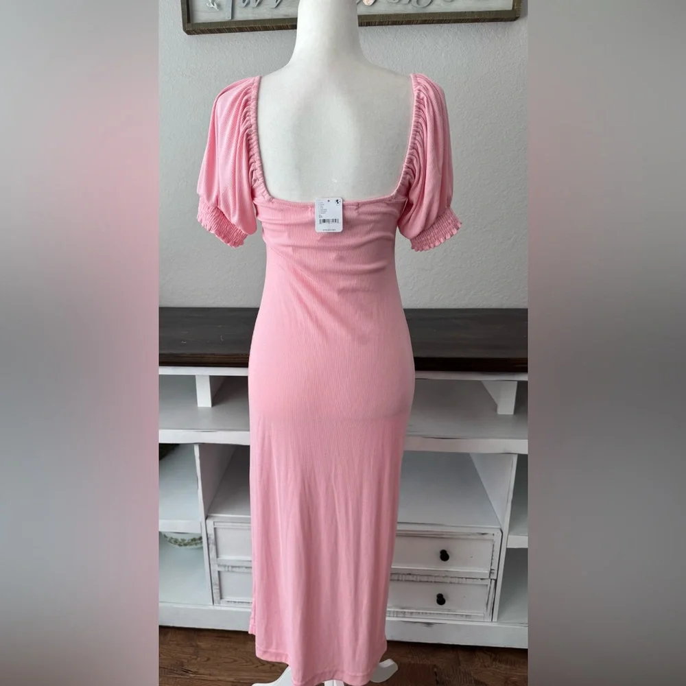 NWT Free People Beach Bel Air Midi Dress Pink Ribbed‎ Women's Size XS P